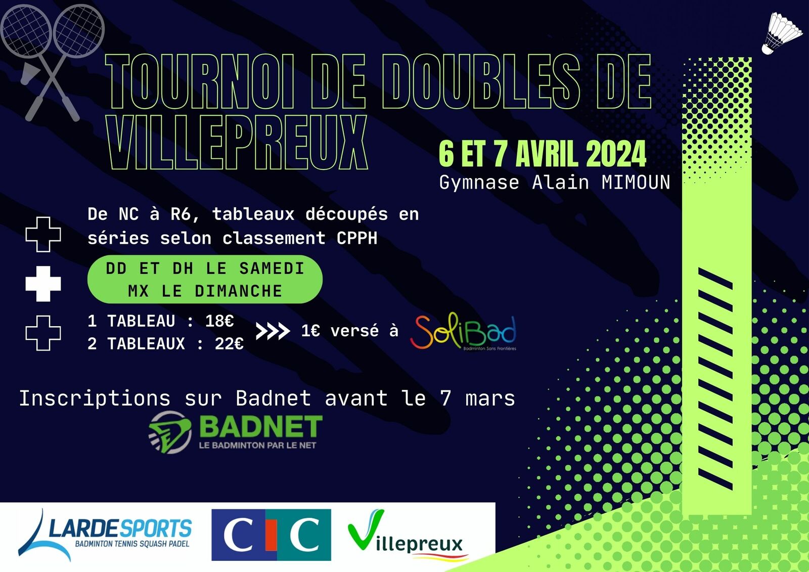 Tournoi de doubles de Villepreux 6 et 7 avril 2024
